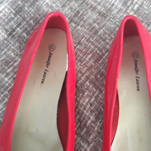 Red Jennifer Lauren flats with jeweled toes. - Picture 3 of 8